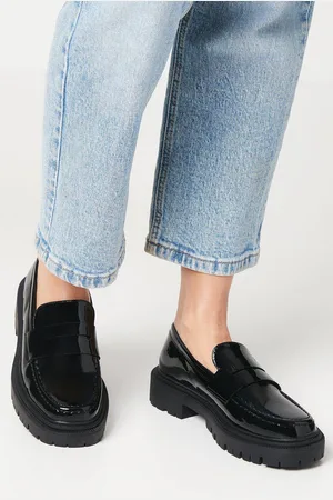 Faith Womens : Nora Faux Patent Leather Snaffle Square Toe Chunky Loafers
