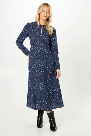 Dorothy Perkins Womens Spot Long Sleeve Keyhole Midi Dress