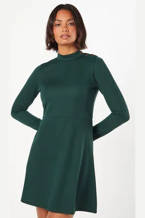 Dorothy Perkins Womens Ponte High Neck Button Mini Dress