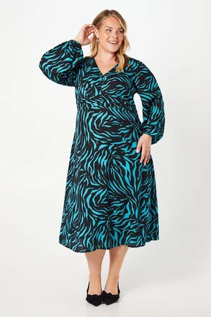 Dorothy Perkins Womens Curve Pleat Waist Midi Dress Zebra Print