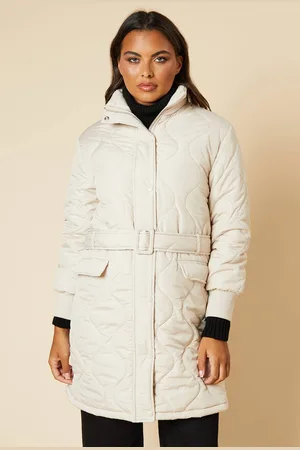 Dorothy Perkins Womens Self Covered Button Quilted Padded Puffer Midi Coat