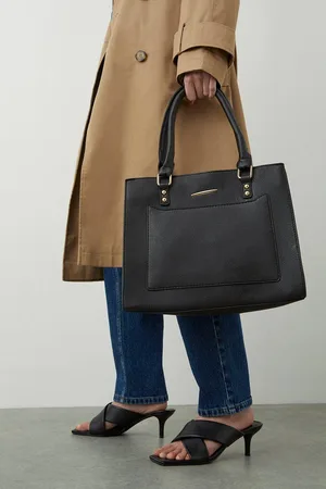 Dorothy Perkins Womens Tori Faux Leather Painted Edge Front Pocket Tote Bags