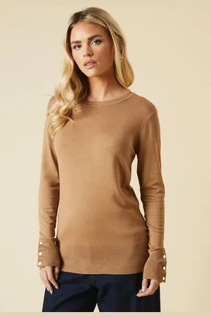 Dorothy Perkins Womens Petite Crew Neck Button Cuff Jumper