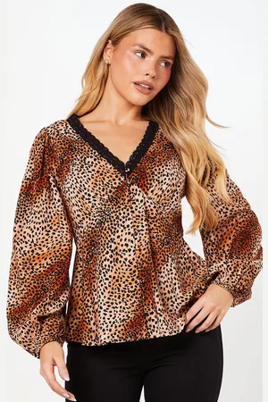 Dorothy Perkins Womens Sleeve Lace Trim Button Front Tea Blouse
