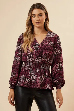 Dorothy Perkins Womens Spot V Neck Shirred Waist Blouse
