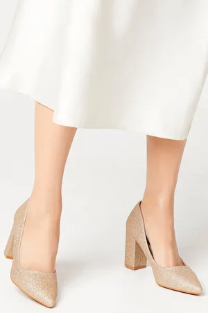 Dorothy Perkins Womens Blakely Glitter High Block Heel Pointed Court Shoes
