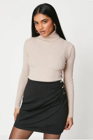 Dorothy Perkins Womens Petite Drape Button Side Ponte Mini Skirt