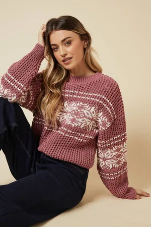 Dorothy Perkins Womens Pointelle Stitch Fairisle Detail Crew Neck Jumper