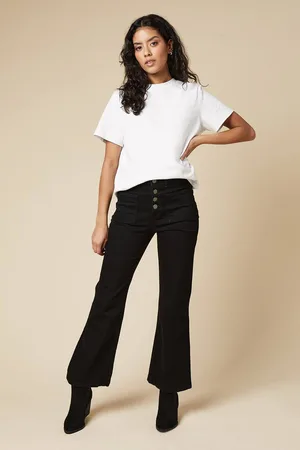 Dorothy Perkins Womens Petite High Rise Button Detail Patch Pocket Flare Jeans