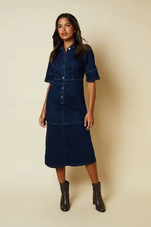 Dorothy Perkins Womens Half Placket Denim Shirt Dress