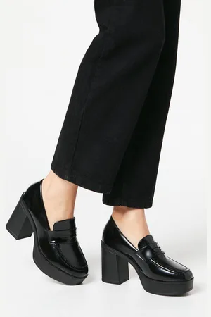 Faith Womens : Cash Faux Patent Leather High Heel Chunky Penny Loafers
