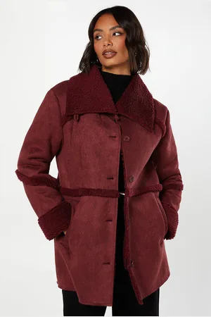 Dorothy Perkins Womens Suede Shearling Longline Coat