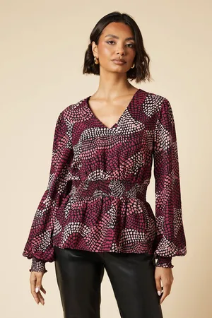 Dorothy Perkins Womens Tall Spot V Neck Shirred Waist Blouse