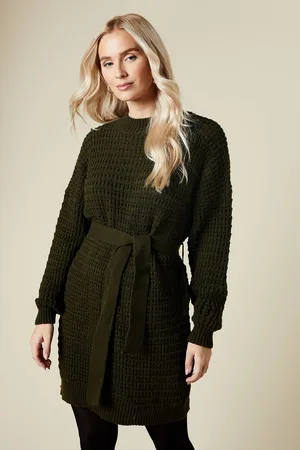 Dorothy Perkins Womens Belted Pointelle Jumper Dress