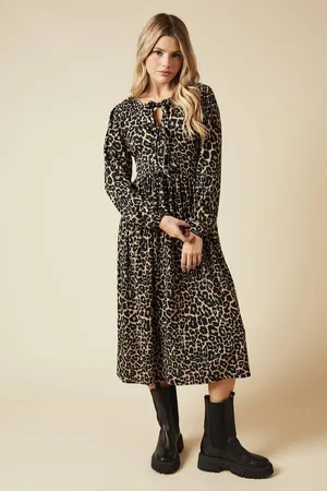Dorothy Perkins Womens Bow Tie Front Long Sleeve Midi Dress