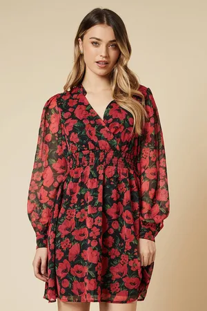 Dorothy Perkins Womens Spaced Chiffon Shirred Waist Long Sleeve Mini Dress