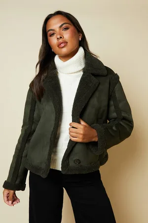 Dorothy Perkins Womens Suede Cropped Aviator Jacket