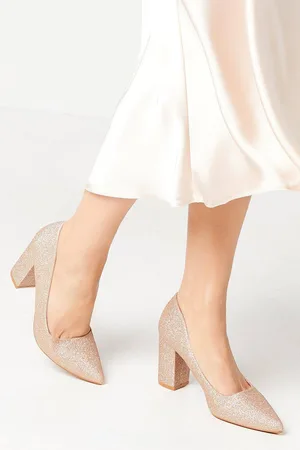 Dorothy Perkins Womens Blakely Glitter High Block Heel Pointed Court Shoes