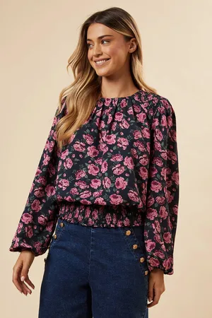 Dorothy Perkins Womens Pink Ditsy Rose Shoulder Detail Shirred Hem Blouse