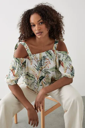 Dorothy Perkins Womens Tropical Tie Shoulder Bardot Top