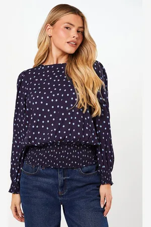 Dorothy Perkins Womens Spot Shirred Hem Long Sleeve Blouse