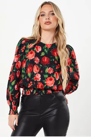 Dorothy Perkins Womens Petite Red Shirred Hem Long Sleeve Blouse