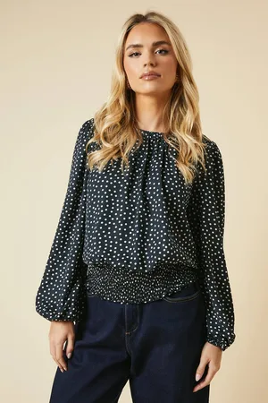 Dorothy Perkins Womens Petite Spot Shoulder Detail Shirred Hem Blouse