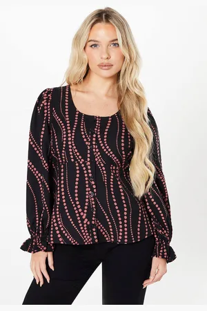 Dorothy Perkins Womens Petite Pink Spot Scoop Neck Button Tea Blouse