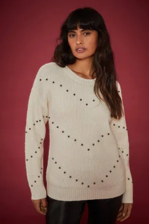 Dorothy Perkins Womens Beaded Zig Zag Christmas Jumper