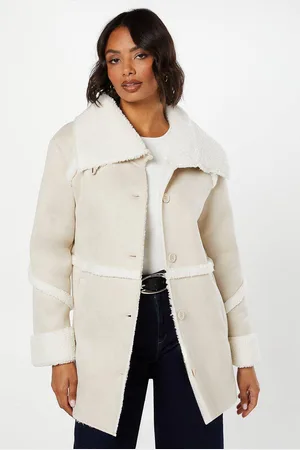 Dorothy Perkins Womens Suede Shearling Longline Coat