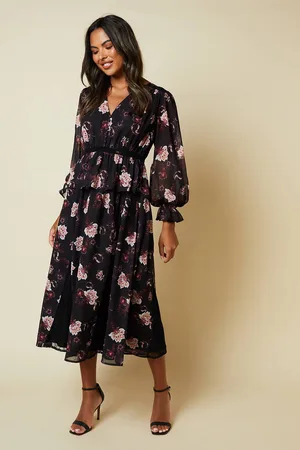 Dorothy Perkins Womens Floral Lace Skirt Long Sleeve Midi Dress