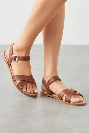 Dorothy Perkins Womens Florence Faux Leather Cross Strap Flat Sandals