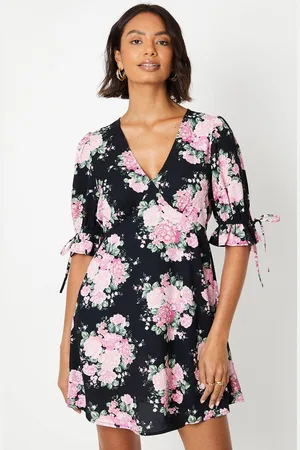 Dorothy Perkins Womens Floral Empire Tie Sleeve Mini Dress