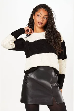 Dorothy Perkins Womens Striped Cable Knitted Crew Neck Jumper