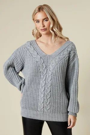 Dorothy Perkins Womens Cable Front V Neck Slouchy Jumper