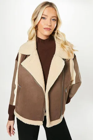 Dorothy Perkins Womens Suede Shearling Aviator Gilet
