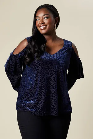 Dorothy Perkins Womens Curve Velvet Devore Cold Shoulder Top