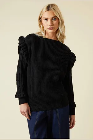Dorothy Perkins Womens Frill Shoulder Embellished Sleeve Crew Neck Jumper
