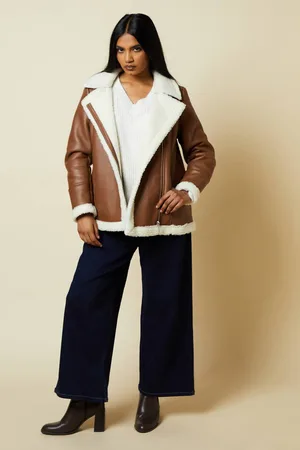 Dorothy Perkins Womens Petite Faux Leather Longline Aviator Jacket