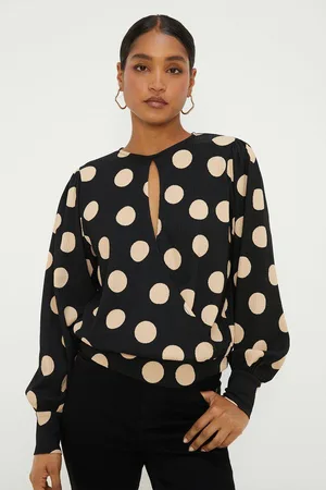 Dorothy Perkins Womens Spot Key Hole Wrap Long Sleeve Top