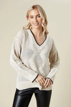 Dorothy Perkins Womens Whipstitch Cable Detail V Neck Jumper