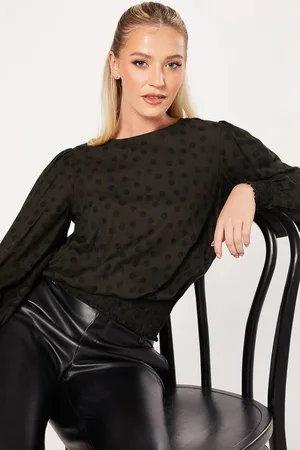 Dorothy Perkins Womens Spot Shirred Hem Long Sleeve Blouse