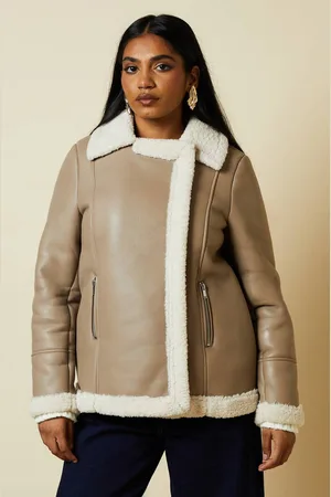 Dorothy Perkins Womens Petite Faux Leather Longline Aviator Jacket