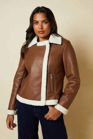 Dorothy Perkins Womens Faux Leather Short Aviator Jacket