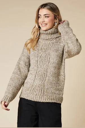 Dorothy Perkins Womens Marled Cable Front Crew Neck Jumper
