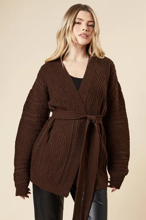 Dorothy Perkins Womens Cable Knit Belted Edge To Edge Cardigan