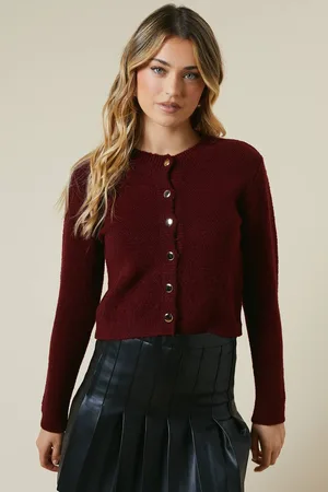 Dorothy Perkins Womens Brushed Long Sleeve Button Down Crop Cardigan