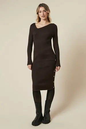 Dorothy Perkins Womens Asymmetric Neckline Knitted Button Down Midi Dresss