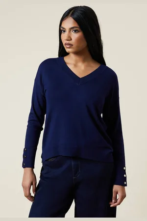 Dorothy Perkins Womens Petite V Neck Button Cuff Jumper