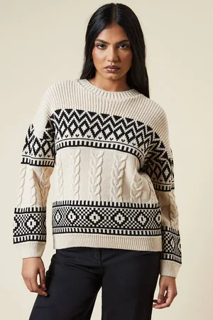 Dorothy Perkins Womens Petite Patchwork Fairisle Crew Neck Jumper
